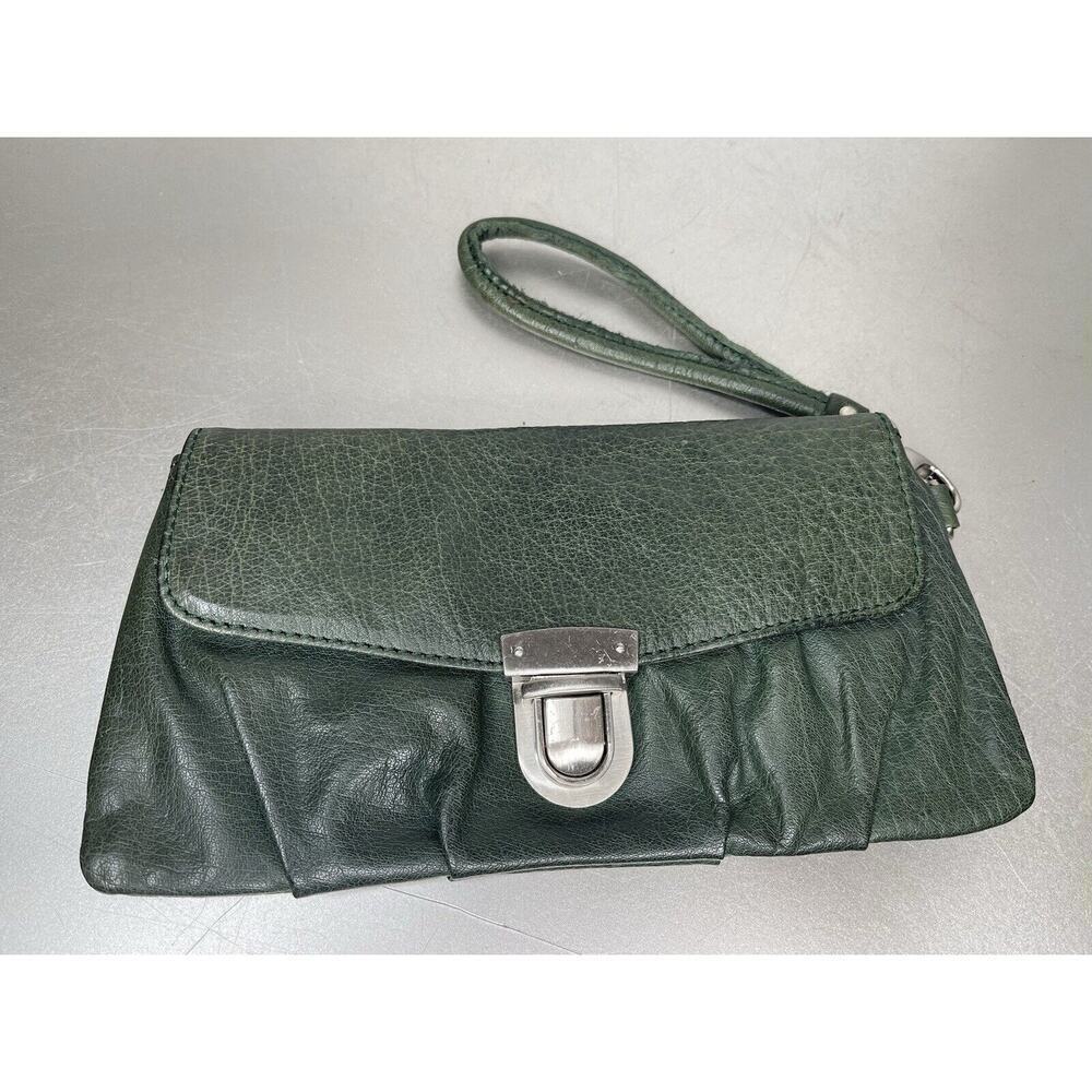 Liebeskind Leather Berlin Wallet Envelope Wristlet Bag Zipper Clutch Deep Green